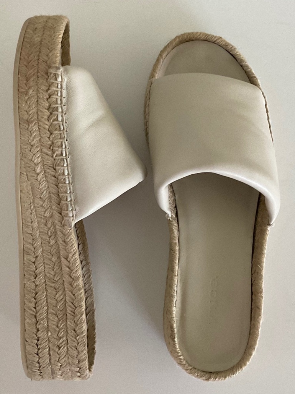 VINCE Jesse Leather Slip-On Platform Sandals  White Size 8.5